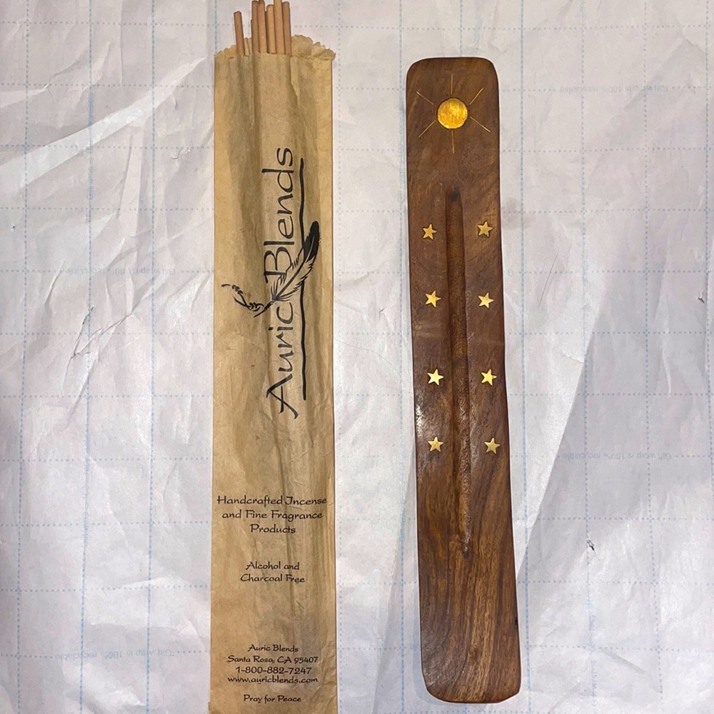 Incense holder and 9 assorted incense.